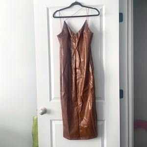 Brown faux leather long dress